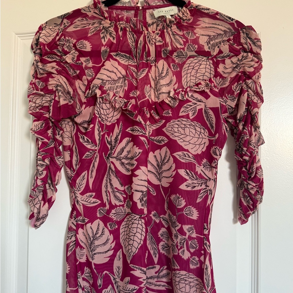 Ted Baker Fuchsia Leaf Print Blouse